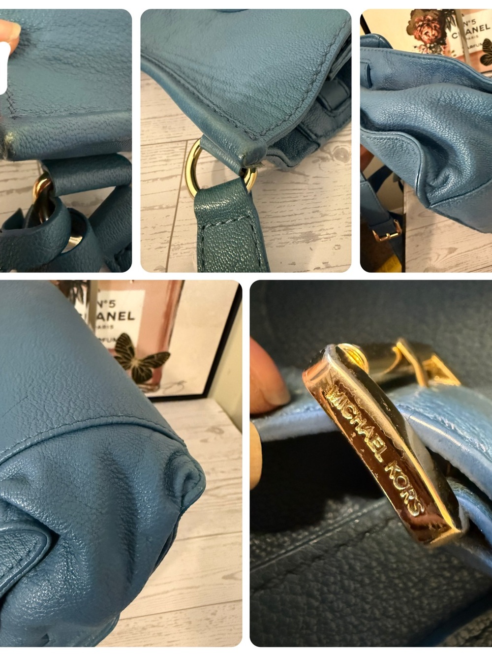 Michael Kors Hamilton Travel Teal Blue Pebbled Leather Crossbody - Picture 12 of 13